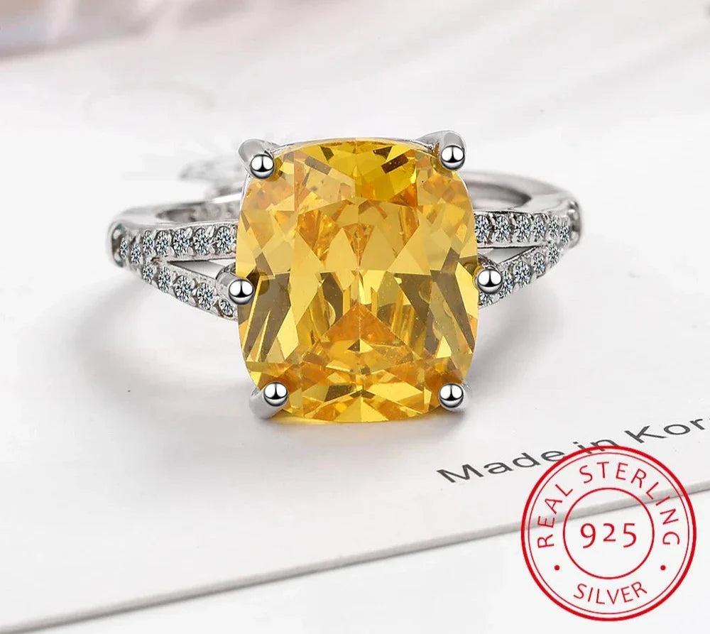 925 Sterling Silver Ring with Yellow Cushion Moissanite Citrine - MEEKCAT
 - ModishWorld