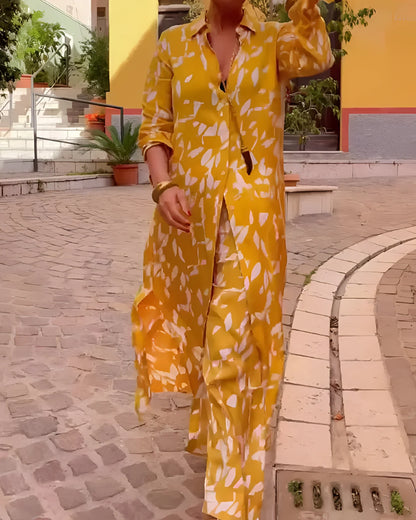Women's Yellow Floral Long-Sleeve Pajama Loungewear Set
 - ModishWorld