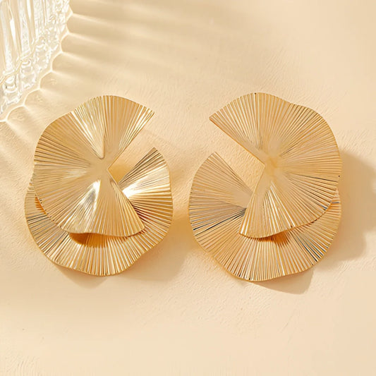 Luxury Textured Gold Fan Earrings – Designer Statement Jewelry
 - ModishWorld