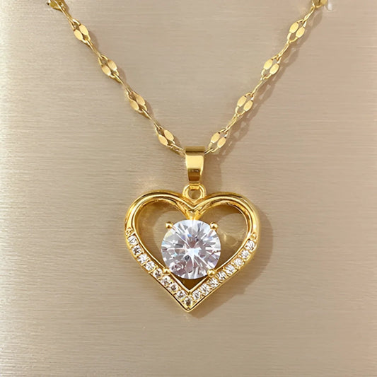 Heart Pendant with Cubic Zirconia, Gold-Plated – Romantic Gift
 - ModishWorld