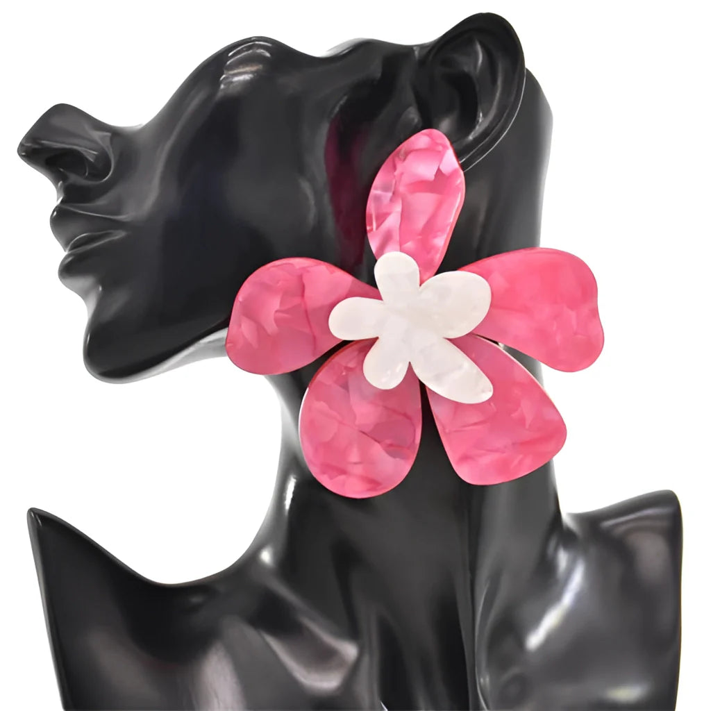 Large Pink Flower Acrylic Earrings – Fashionable Women's Accessory
 - ModishWorld