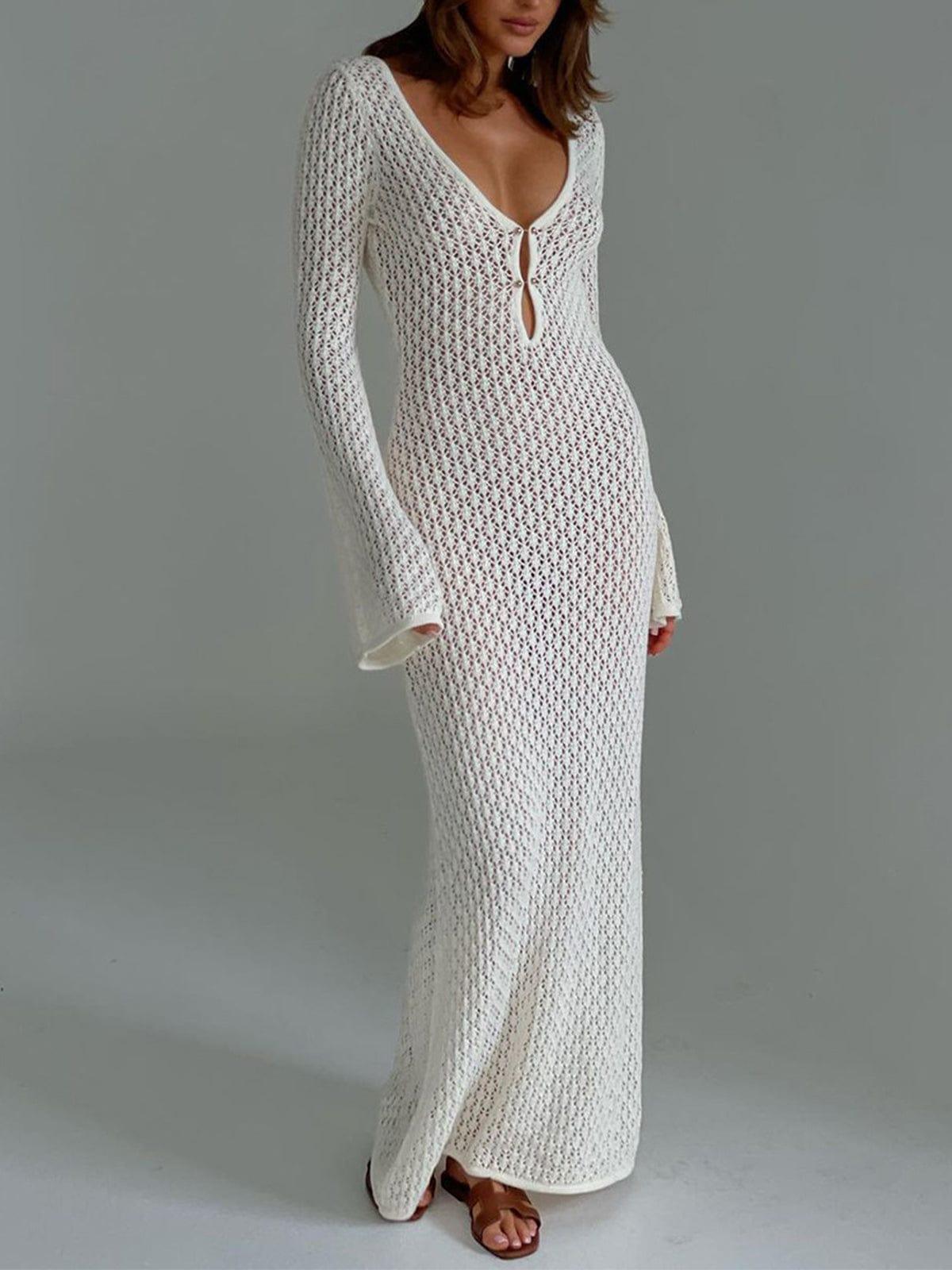 Elegant Long Sleeve Crochet Dress for Ladies