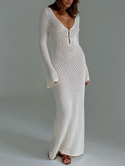 Elegant Long Sleeve Crochet Dress for Ladies