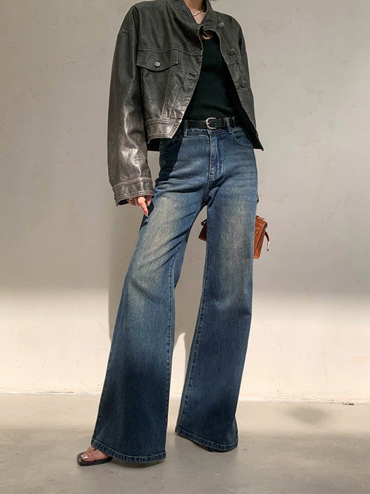 Classic Dark Wash High Waisted Wide Leg Jeans - ModishWorld