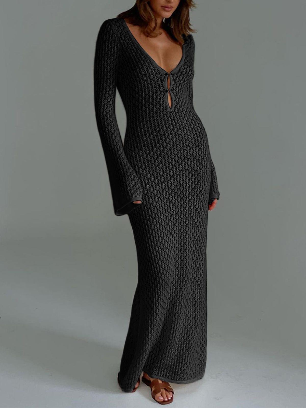 Elegant Long Sleeve Crochet Dress for Ladies