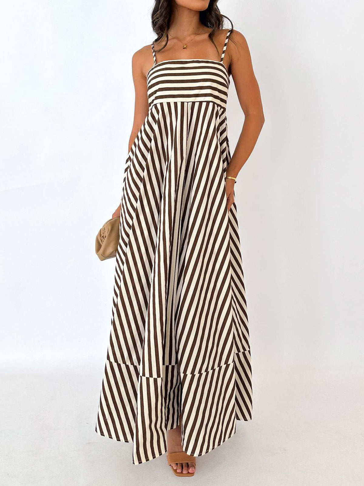 Women's Classic Stripe Flowy Maxi Sundress - Sleeveless - ModishWorld