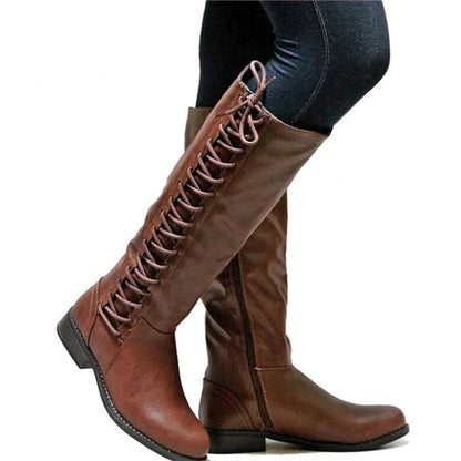 Ladies Tall Lace Up Ankle Boots - Low Heel Zip Side