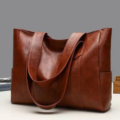 Luxury Brown Leather Big Tote Handbag