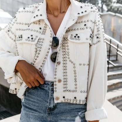 Edgy Studded Women's Jacket - Button Up Biker Style