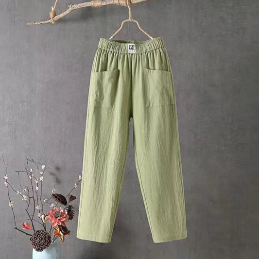 Comfortable Cotton Linen Elastic Waist Pants - ModishWorld