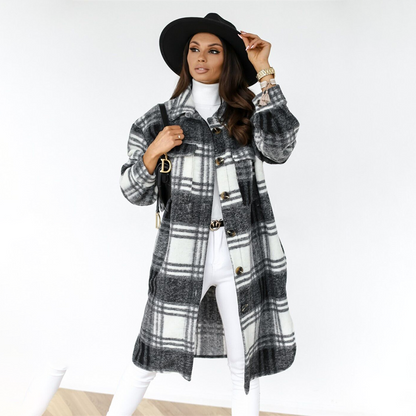 Classic Plaid Button Front Women's Coat