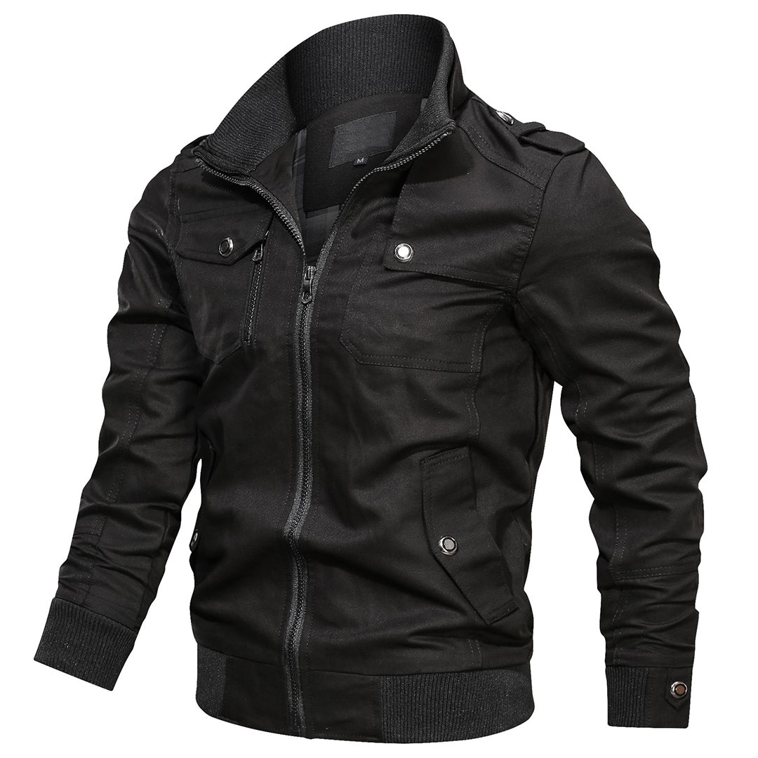Men's Zip Up Flight Jacket with Stand Collar Pocket