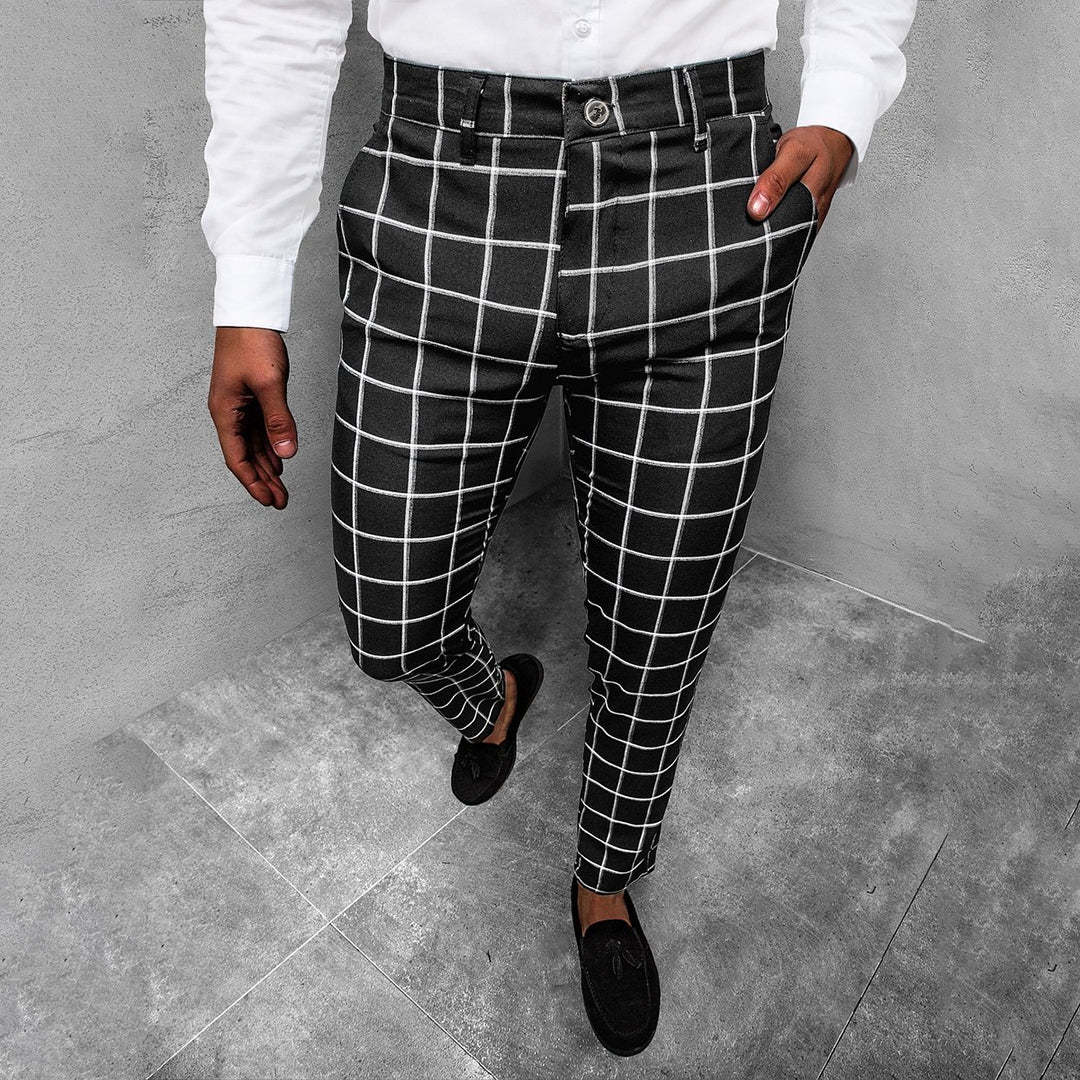 Stylish Checked Work Pants - Slim Fit Design - ModishWorld