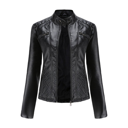 Classic Biker Leather Jacket with Zip Up Collar - ModishWorld