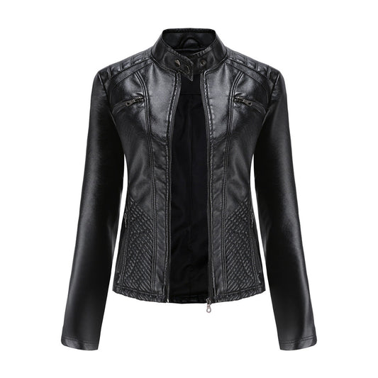 Classic Biker Leather Jacket with Zip Up Collar - ModishWorld