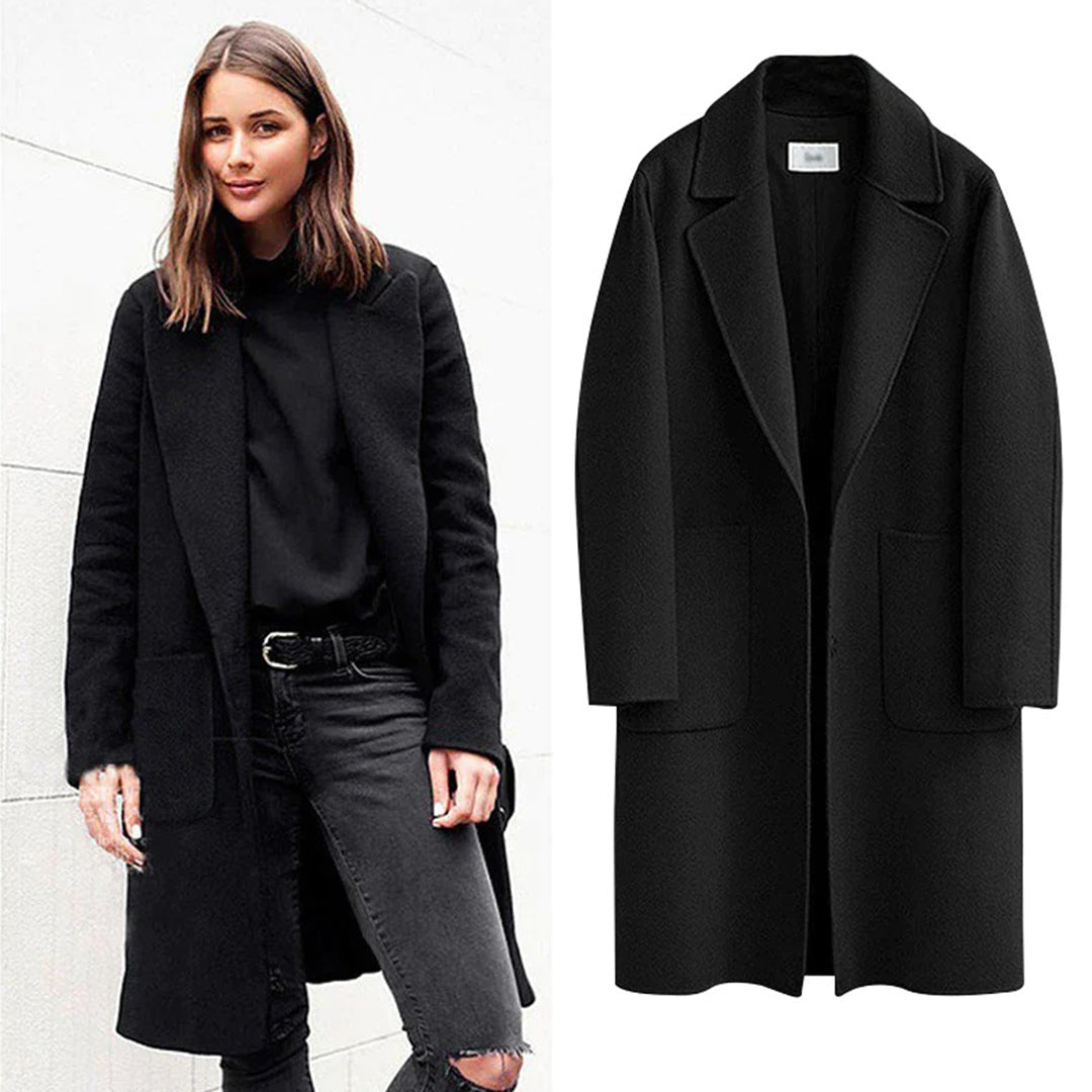 Warm Women's Overcoat Notch Collar Single Button Fasten - ModishWorld