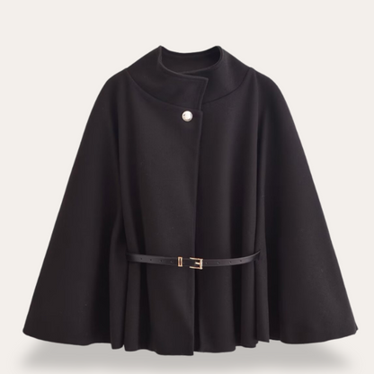 Ladies Long Cape with Belt and High Neckline