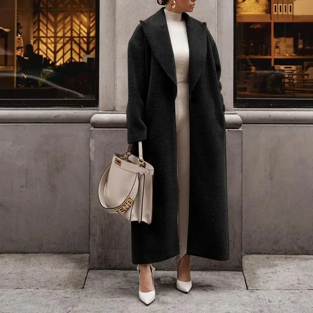 Women's Oversized Long Coat - Open Front Style - ModishWorld