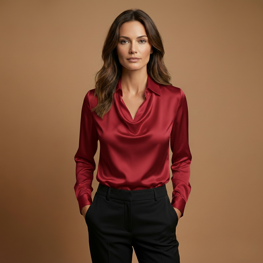 Ladies' Relaxed Fit Blouse with V Neck and Long Sleeves