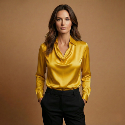 Ladies' Relaxed Fit Blouse with V Neck and Long Sleeves