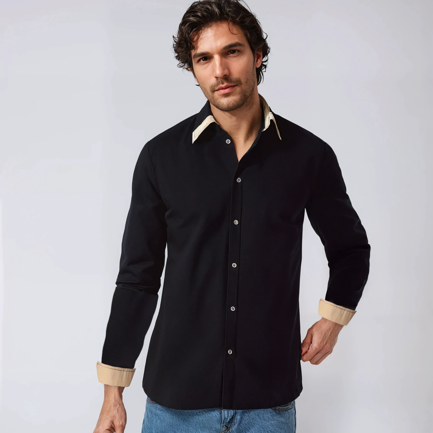 Stylish Men's Dress Shirt with Colorful Collar and Cuffs - ModishWorld