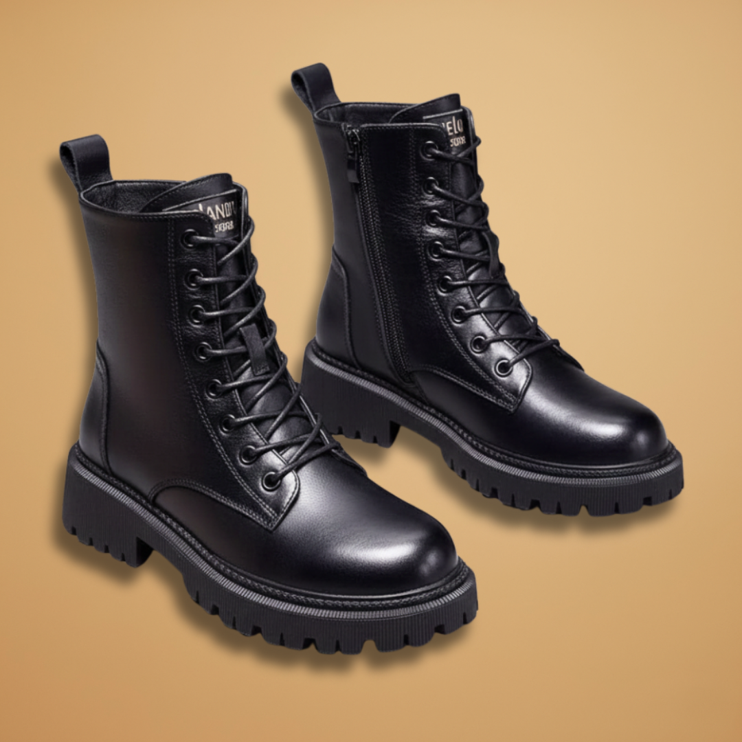 Ladies Low Heel Boots with Laces and Zipper - Modish World