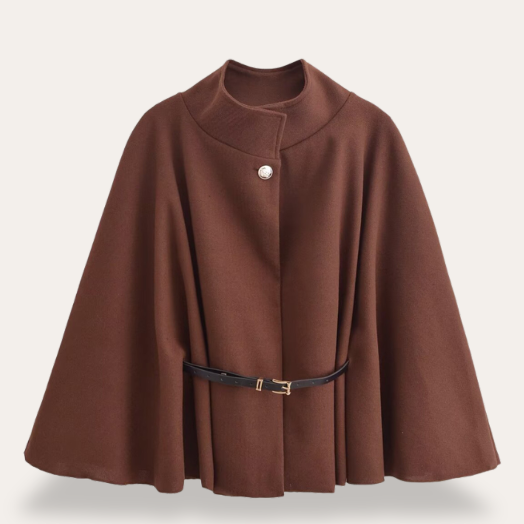 Ladies Long Cape with Belt and High Neckline