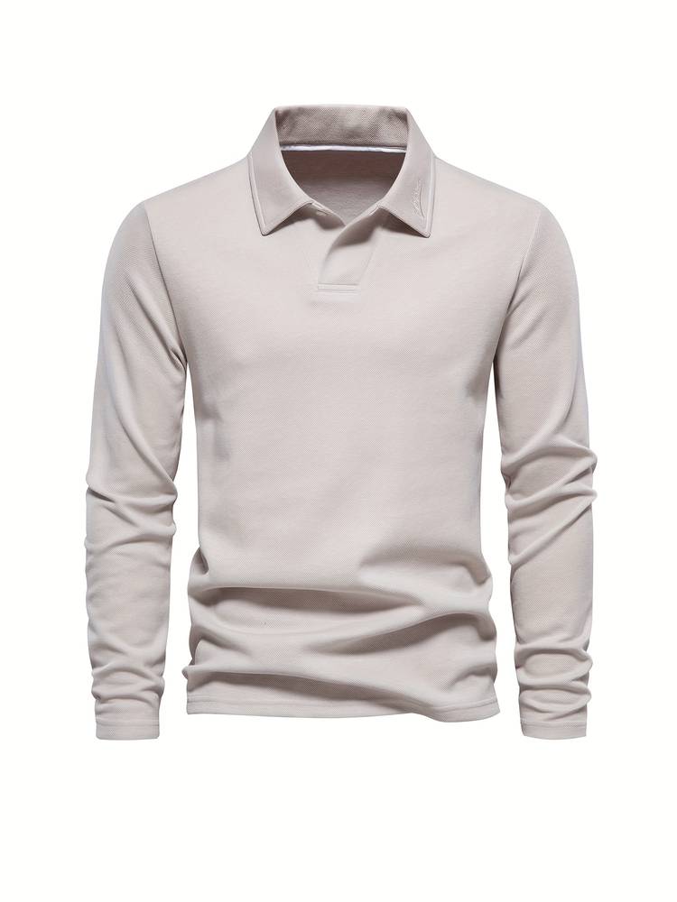 Relaxed Fit Casual Long Sleeve Polo Shirt for Men
