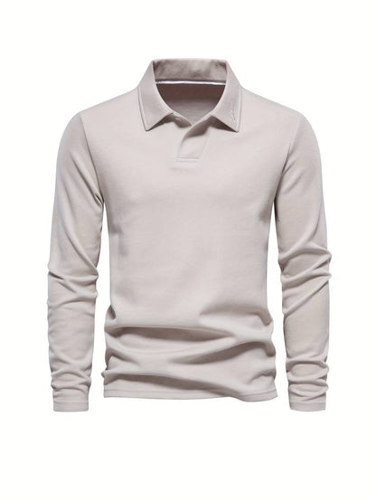 Relaxed Fit Casual Long Sleeve Polo Shirt for Men