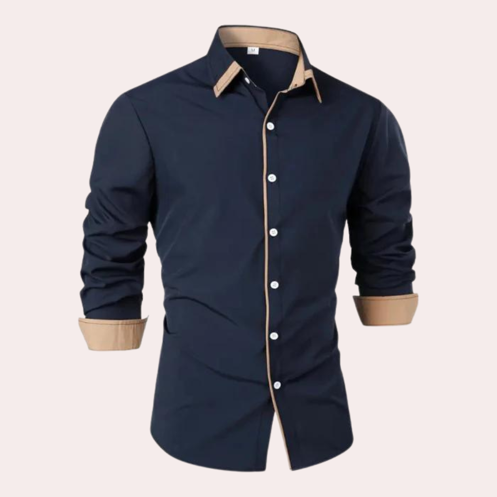 Stylish Men's Dress Shirt with Colorful Collar and Cuffs