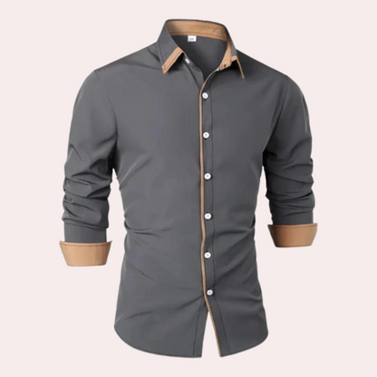 Stylish Men's Dress Shirt with Colorful Collar and Cuffs