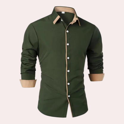 Stylish Men's Dress Shirt with Colorful Collar and Cuffs