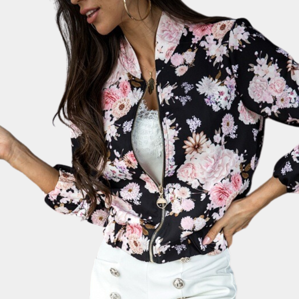 Ladies' Graphic Zip Up Jacket with Ribbed Cuff