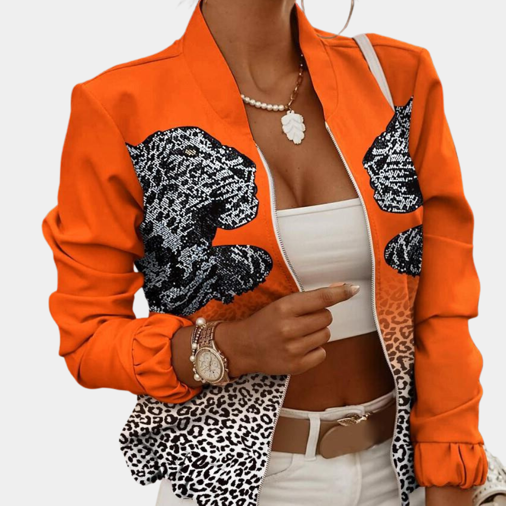 Ladies' Graphic Zip Up Jacket with Ribbed Cuff