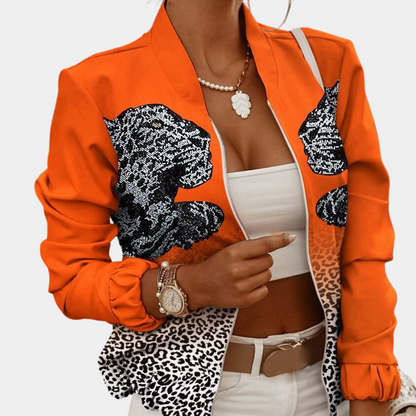Ladies' Graphic Zip Up Jacket with Ribbed Cuff