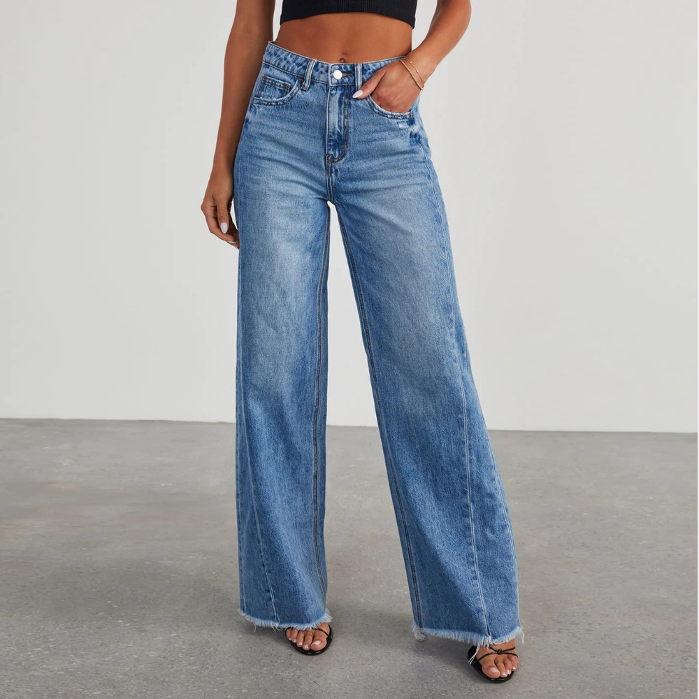 Women's Comfortable Dark Blue Loose Fit Distressed Jeans - ModishWorld