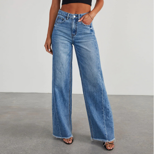 Women's Comfortable Dark Blue Loose Fit Distressed Jeans - ModishWorld