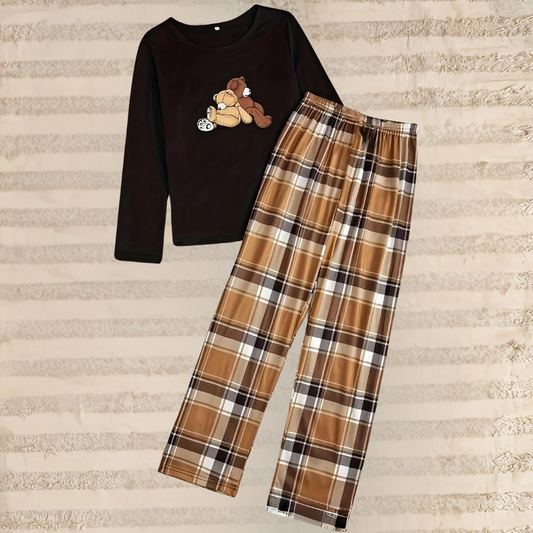 Warm Plaid Flannel Pajama Set for Women - ModishWorld