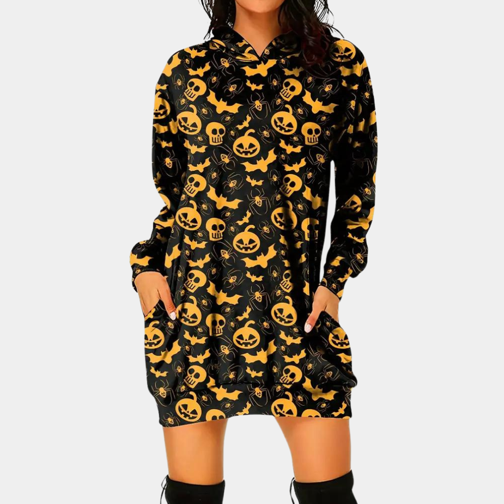 Women's Halloween Mini Dress - Warm Hooded and Chic - ModishWorld