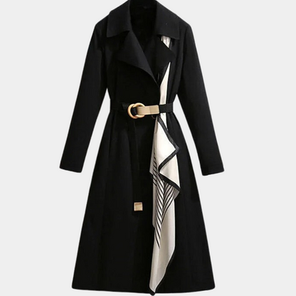 Classy Women's Long Trench Coat - Adjustable Belt