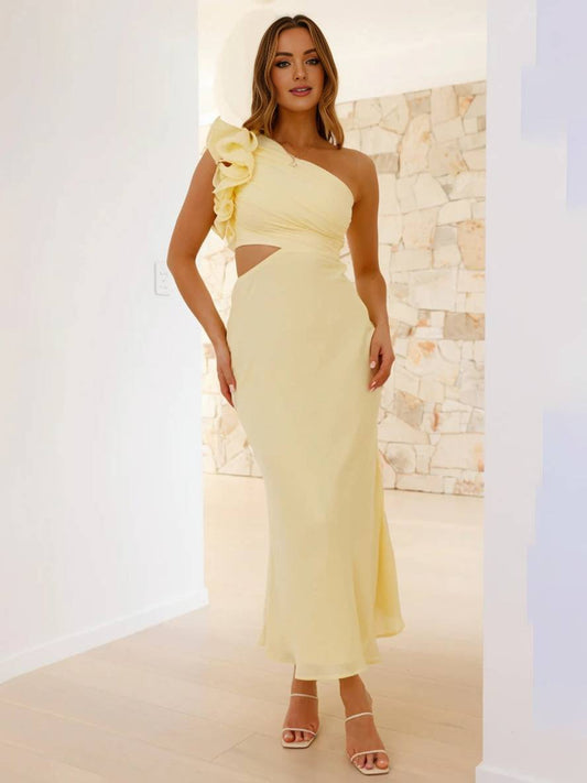 Chic Women's Formal Gown - Asymmetrical One Shoulder Evening Dress - ModishWorld