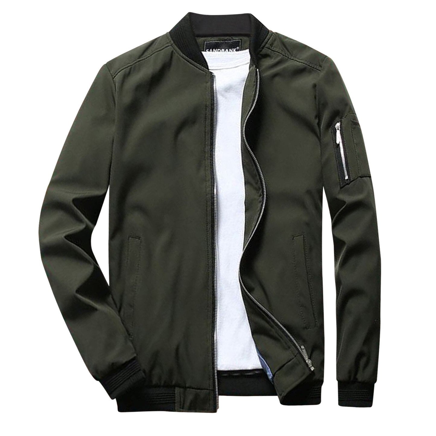 Classic Zip Up Bomber Jacket with Ribbed Cuff - ModishWorld