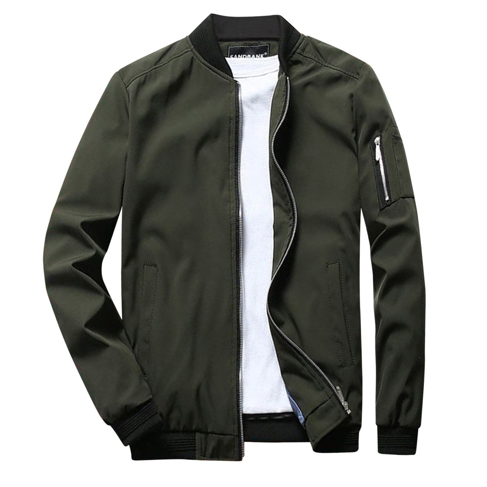 Classic Zip Up Bomber Jacket with Ribbed Cuff - ModishWorld