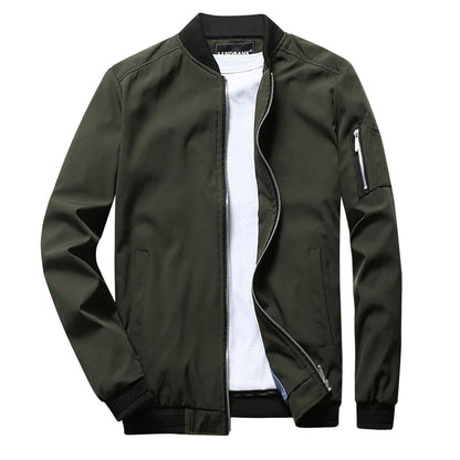 Classic Zip Up Bomber Jacket with Ribbed Cuff - ModishWorld