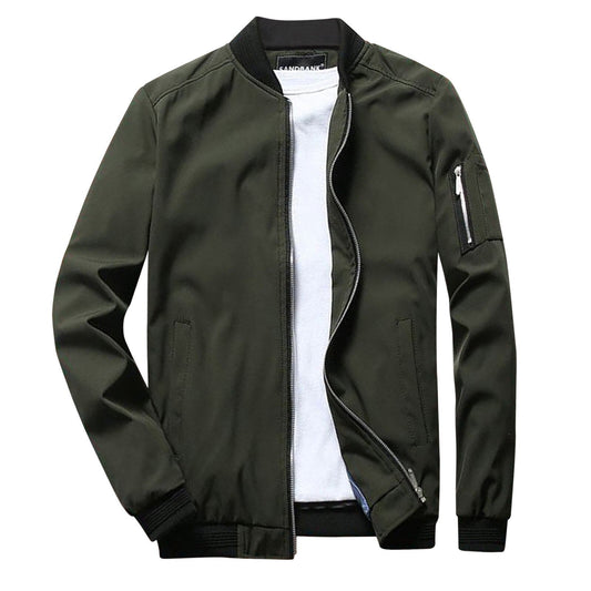Classic Zip Up Bomber Jacket with Ribbed Cuff - ModishWorld