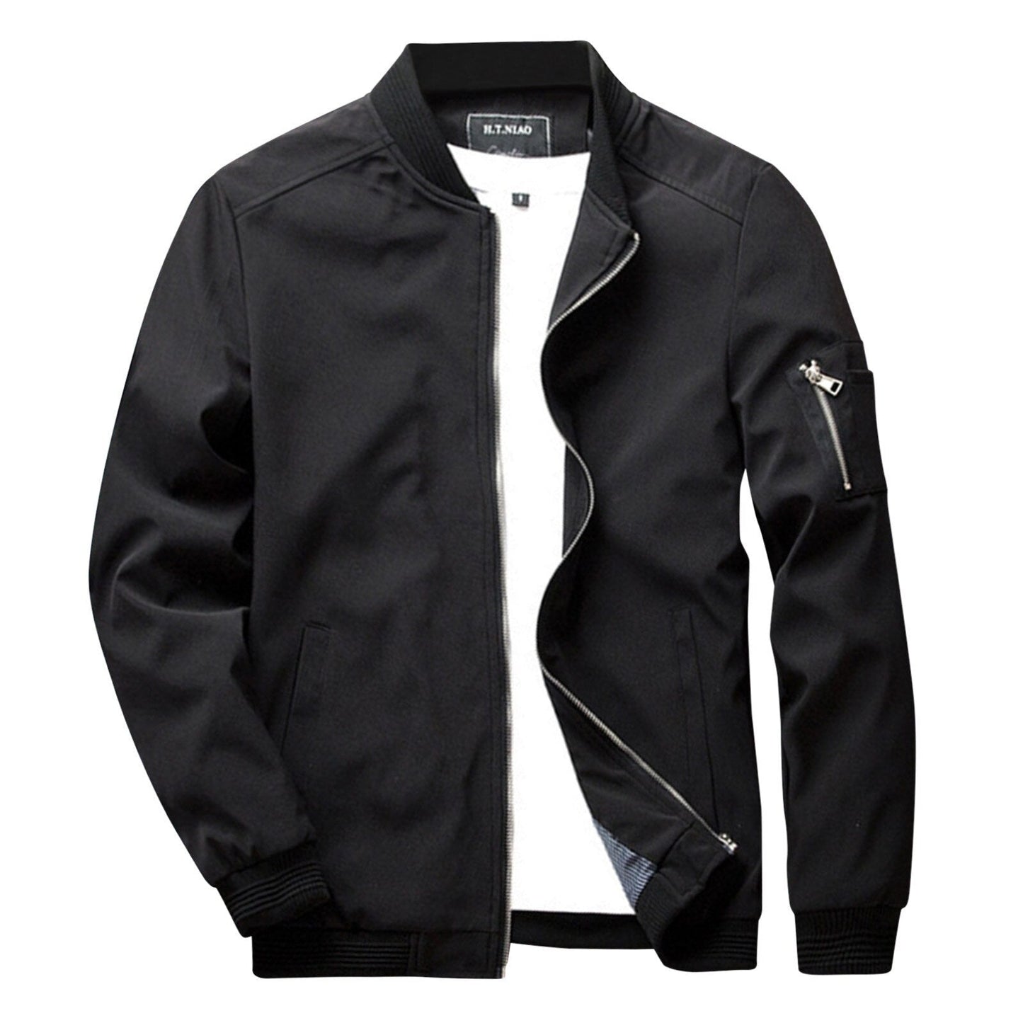 Classic Zip Up Bomber Jacket with Ribbed Cuff