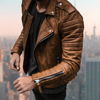 Classic Black Leather Biker Jacket for Men