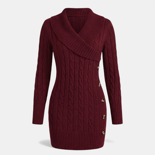 Warm Crew Neck Cable Sweater Dress - Modish World