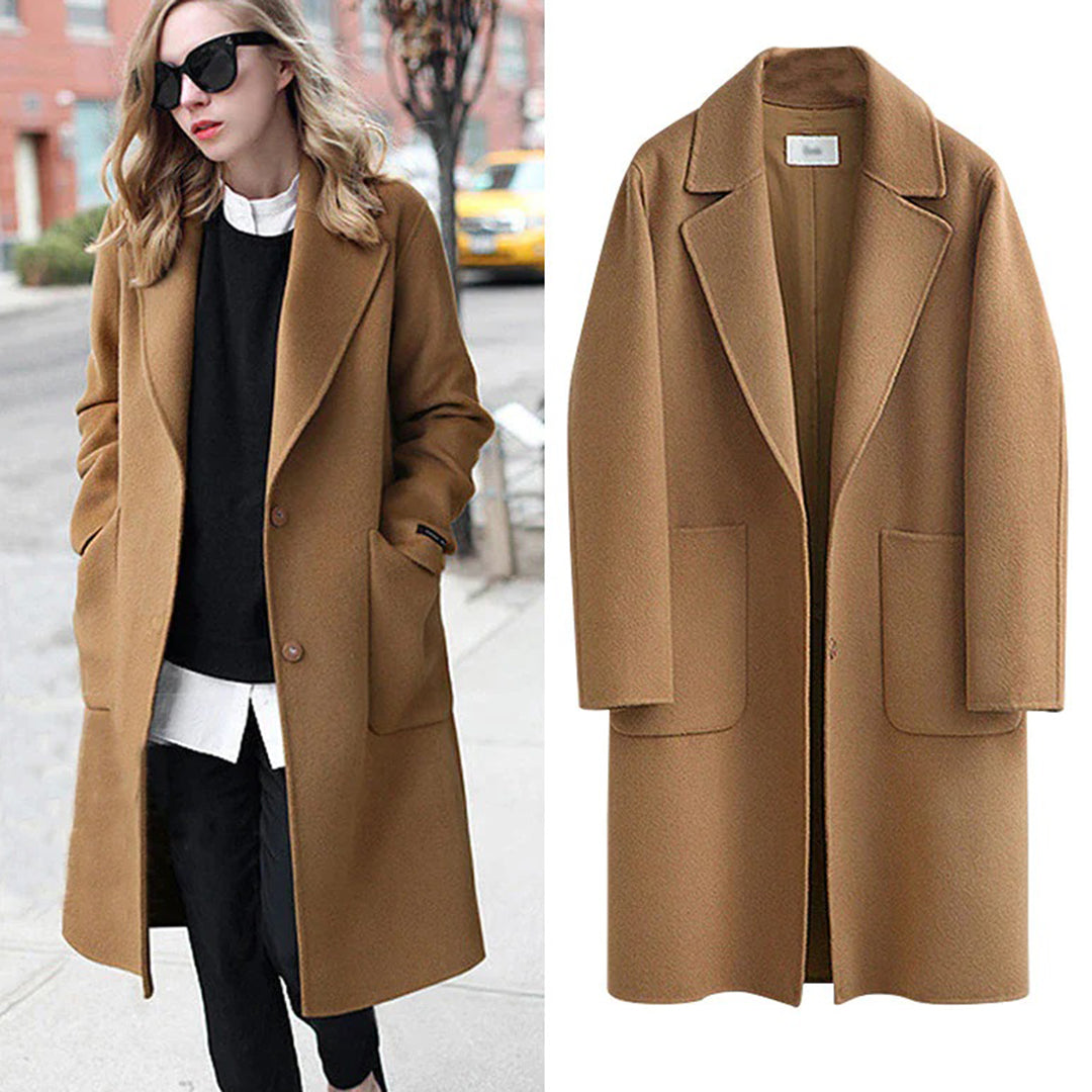Warm Women's Overcoat Notch Collar Single Button Fasten