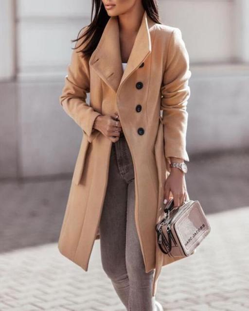 Ladies Long Warm Double Breasted Winter Coat - ModishWorld